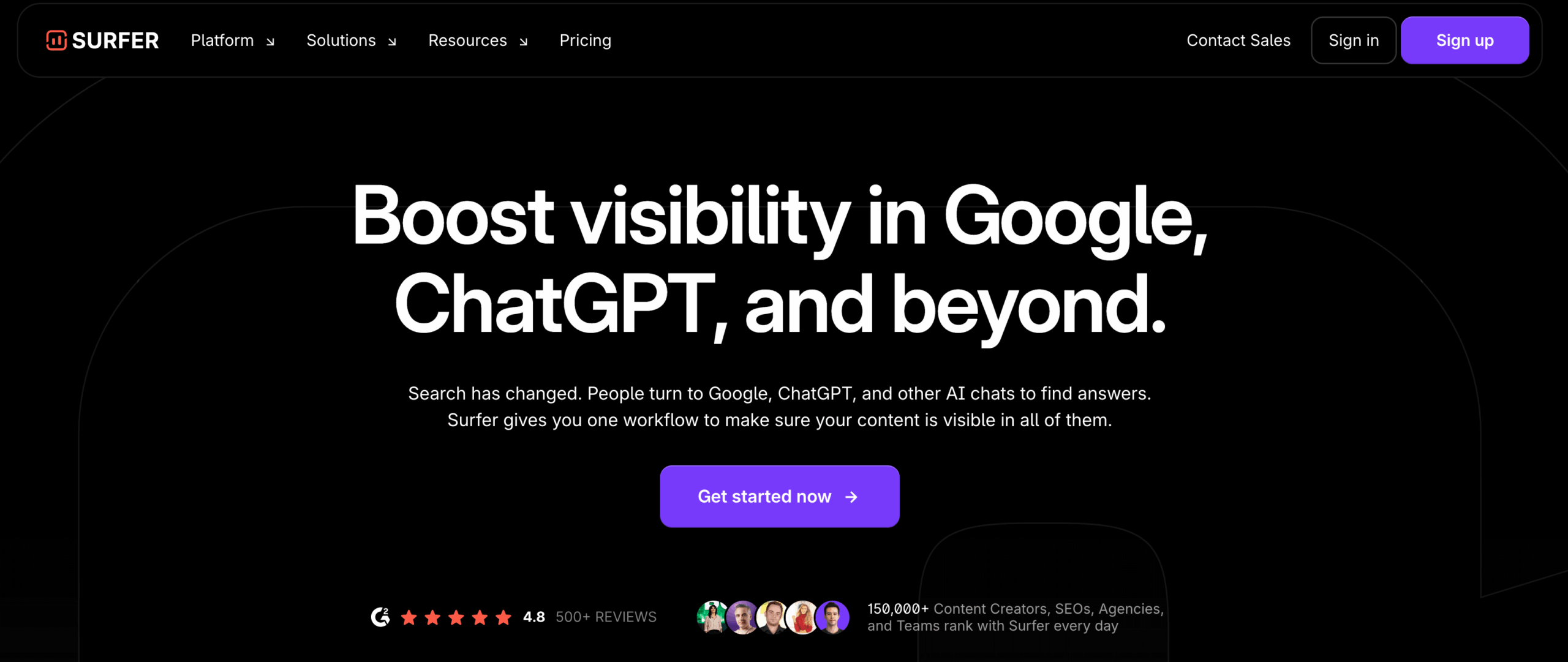 Screenshot of surfer landing page 