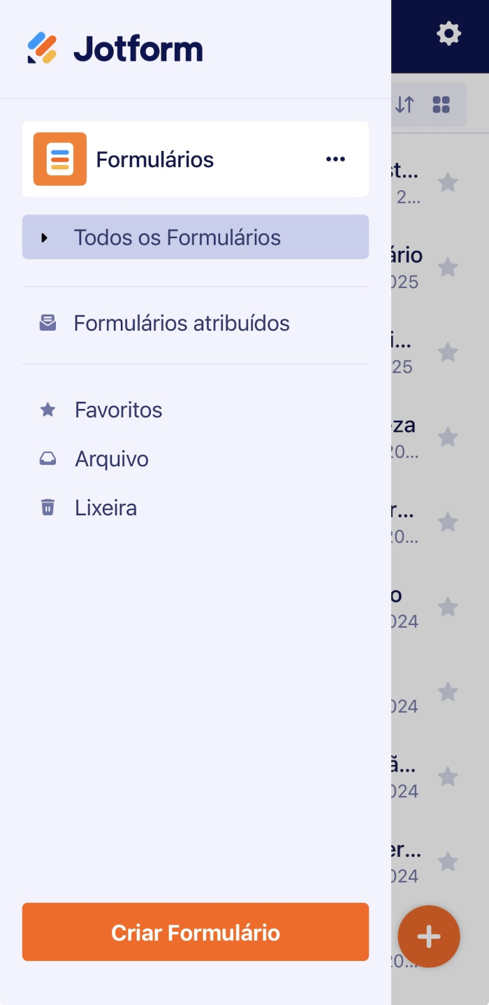 Menu Meus Formulários