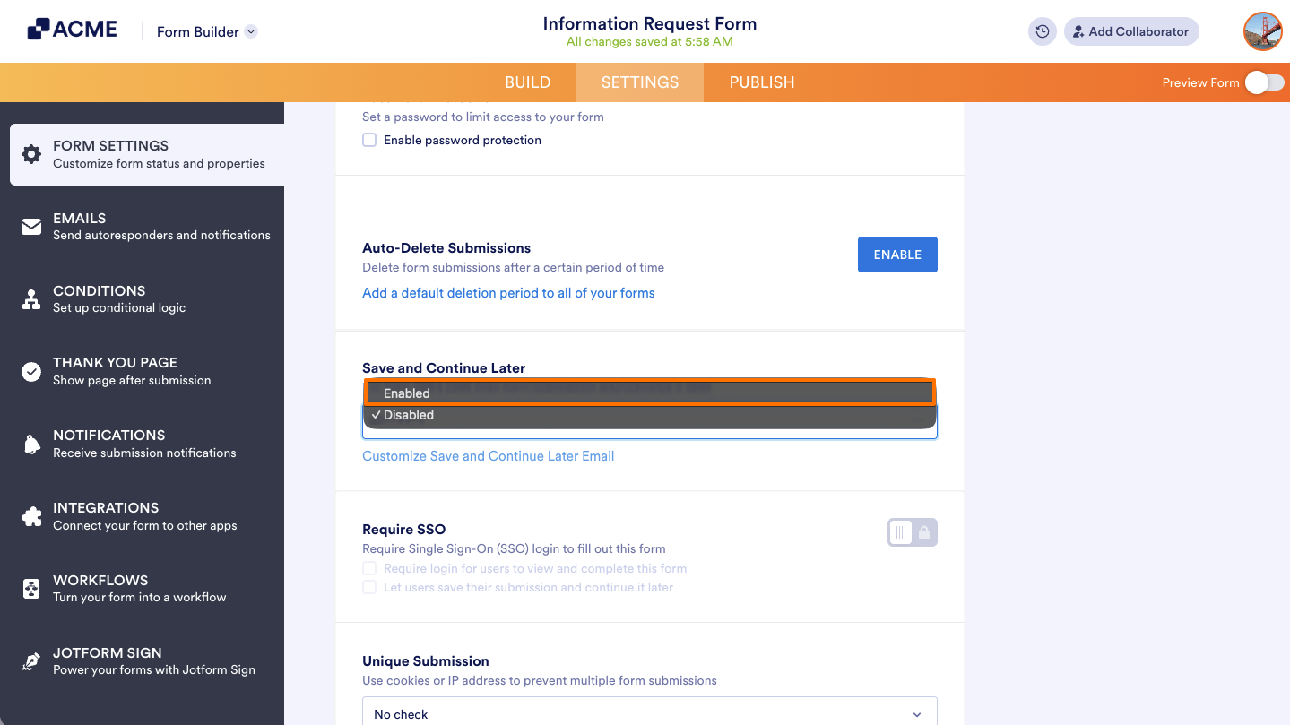 How to Enable Save and Continue Later on Forms Image-3