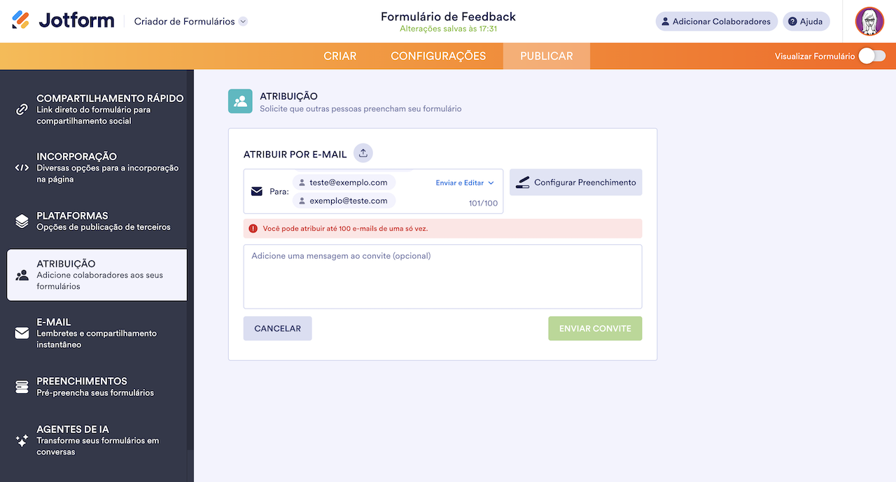 Limite de Responsáveis