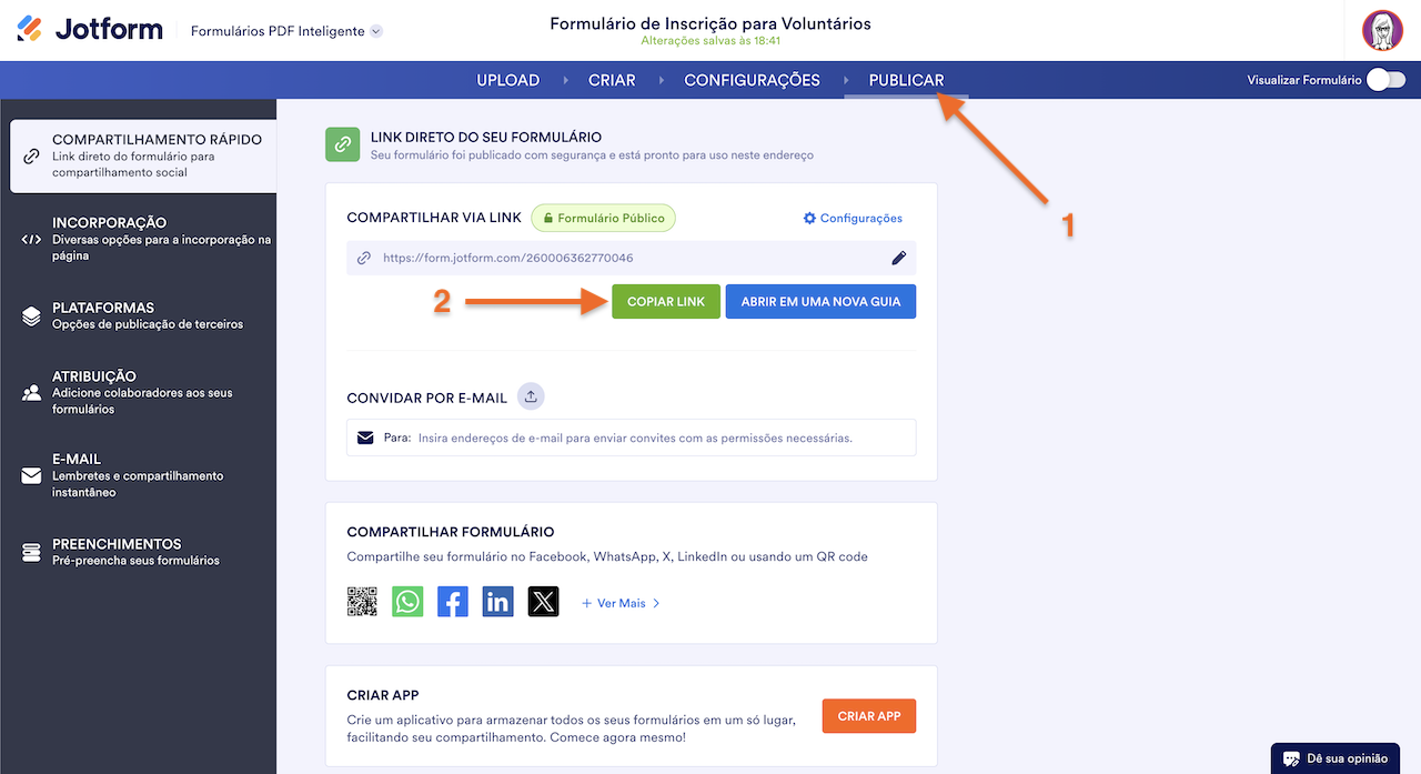 Copiando Link do Formulário
