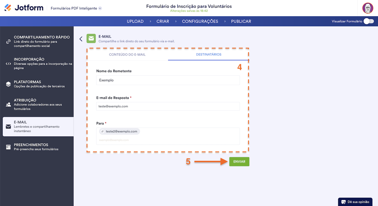 Configurações do E-mail