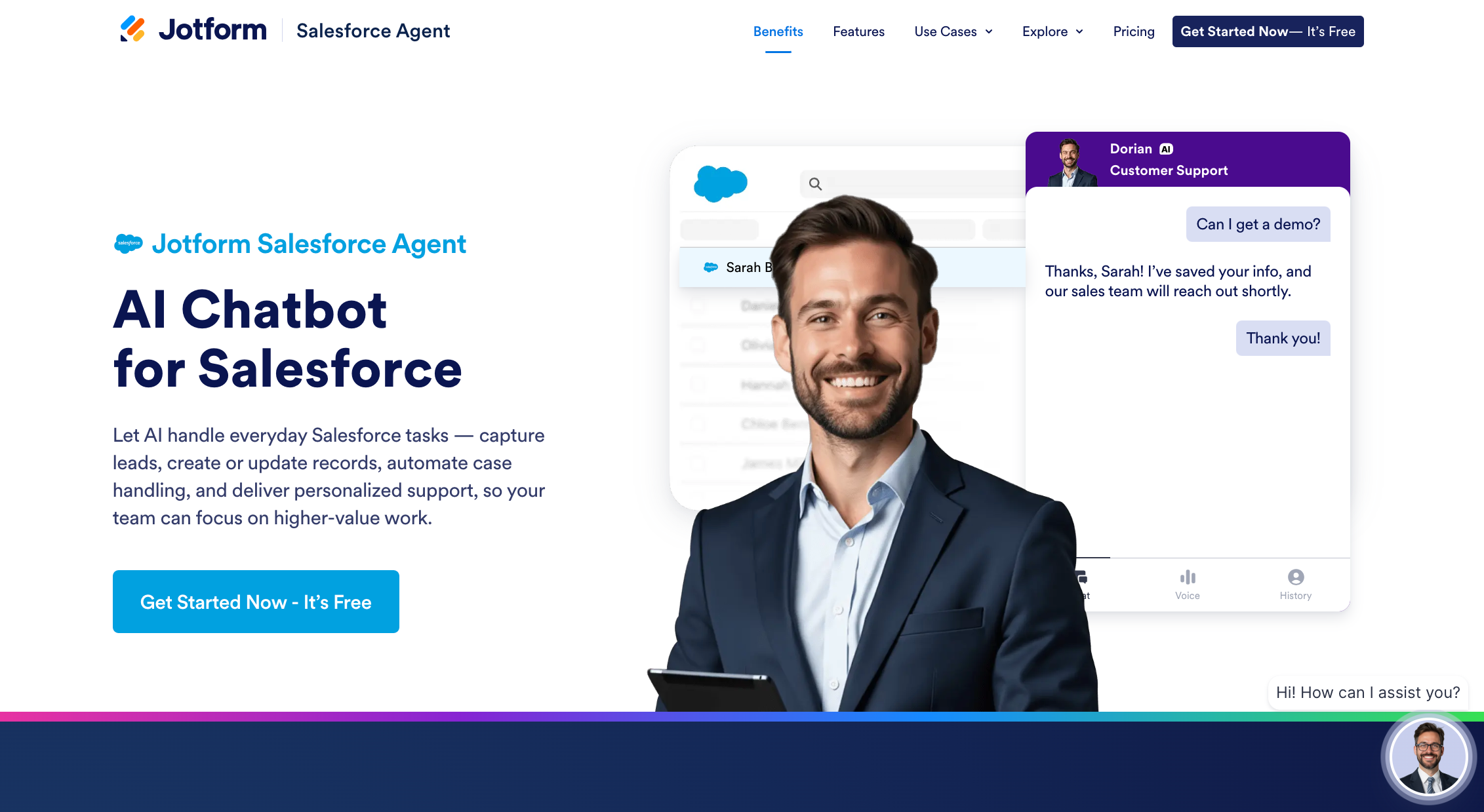Screenshot of Jotform Salesforce Agent landing page