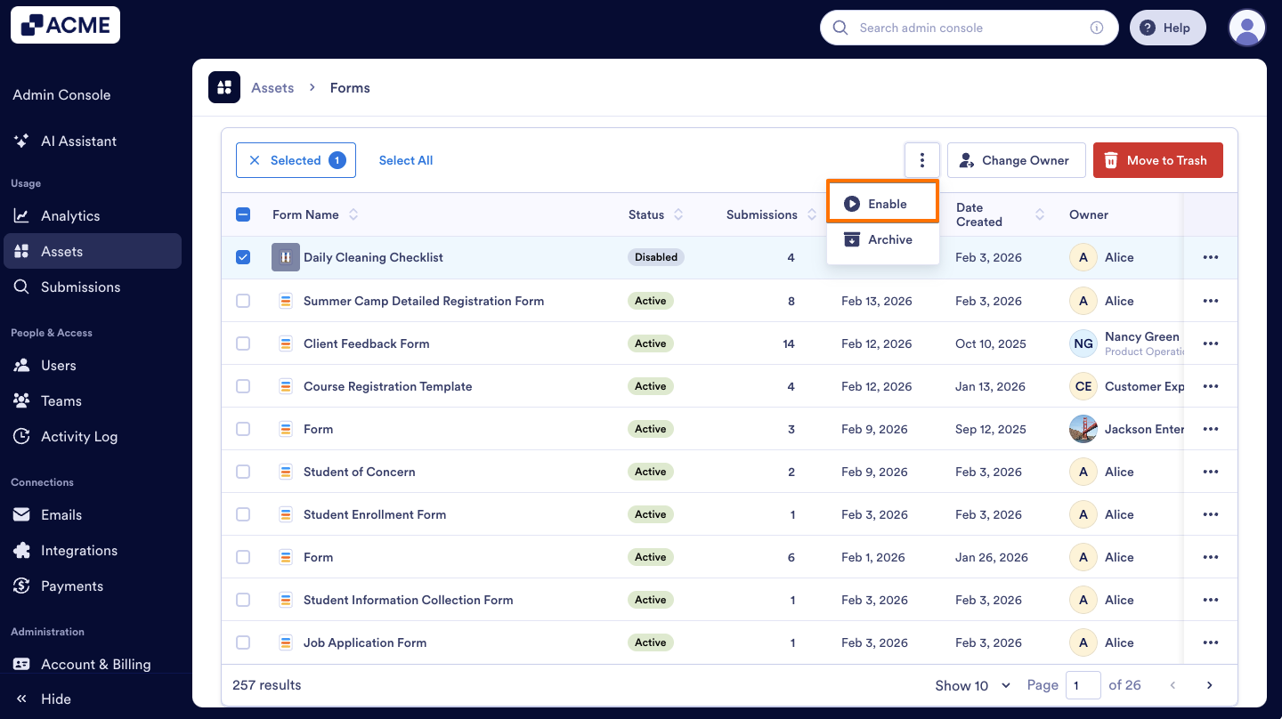 How to Enable or Disable Forms in your Organization from the Admin Console Image-15