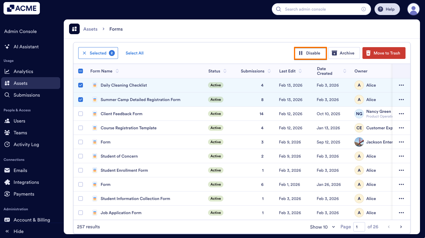 How to Enable or Disable Forms in your Organization from the Admin Console Image-20