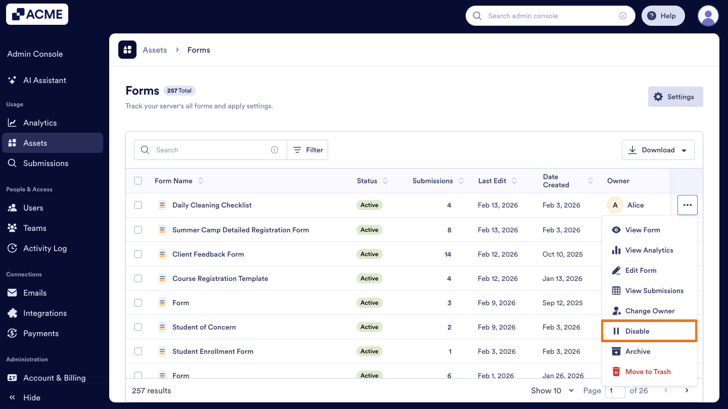 How to Enable or Disable Forms in your Organization from the Admin Console Image-4
