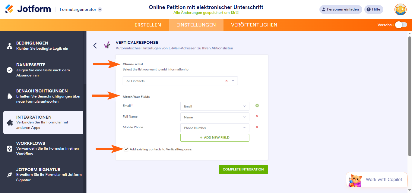 Wie man Jotform mit VerticalResponse Integriert Image-3