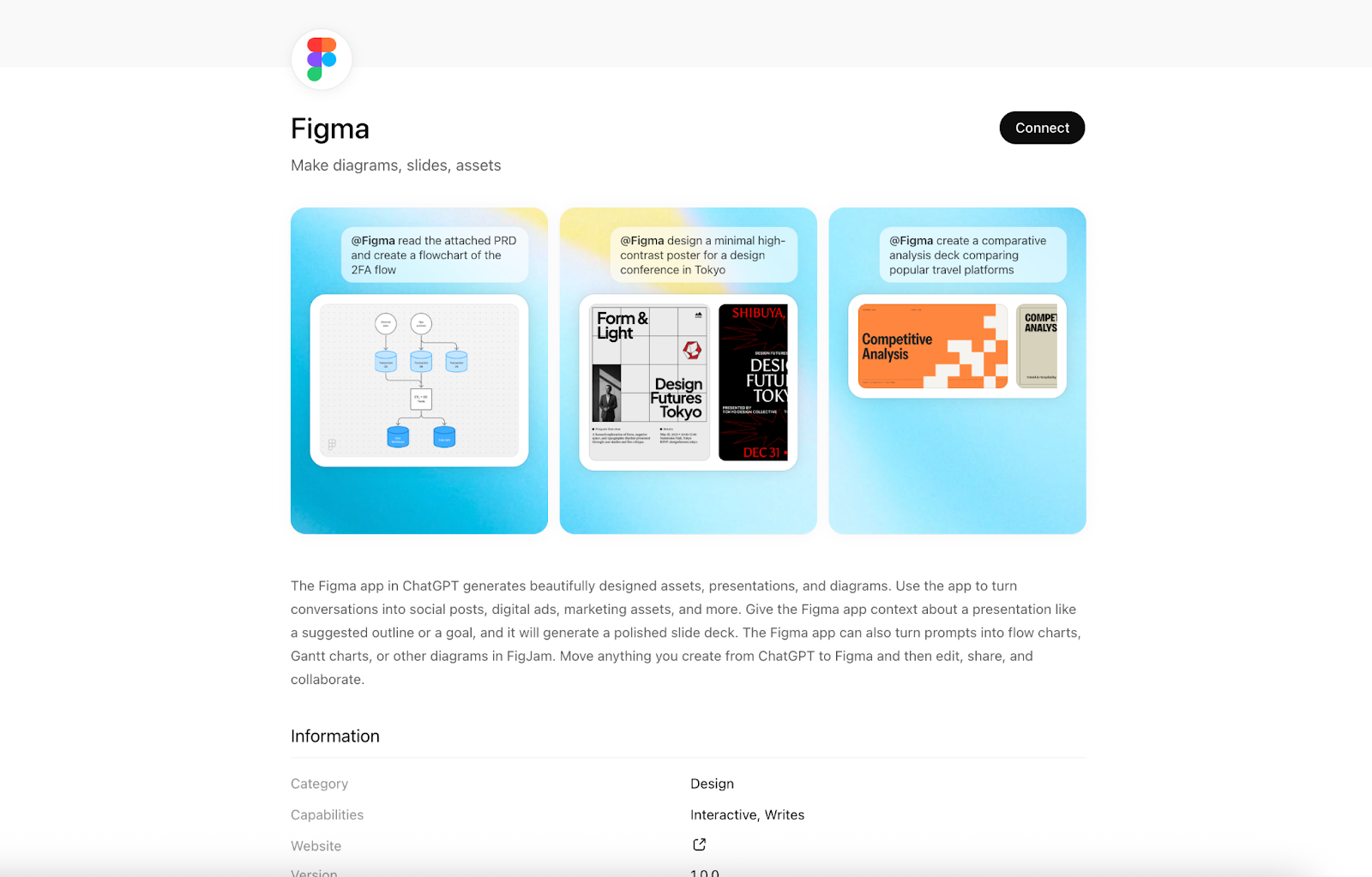 Section featuring the Figma ChatGPT app with example FigJam boards and design previews