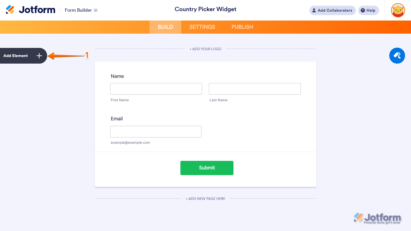 Add Element button in Jotform Form Builder