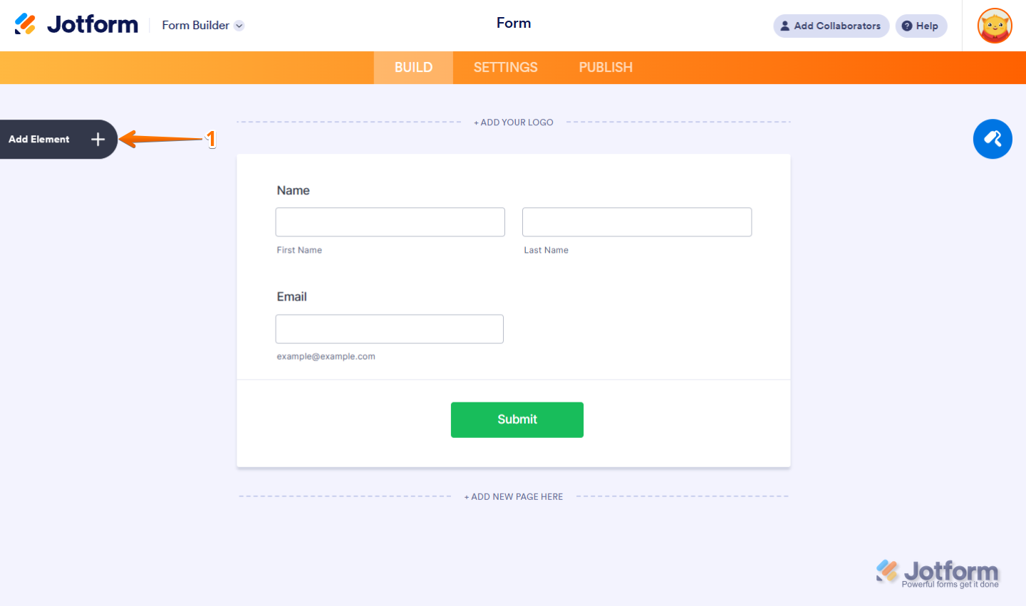 Add Element button in Jotform Form Builder