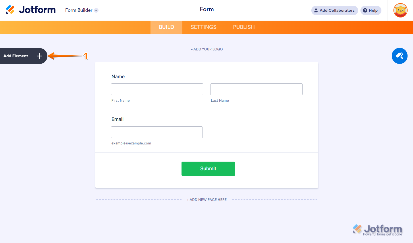 Add Element button in Jotform Form Builder