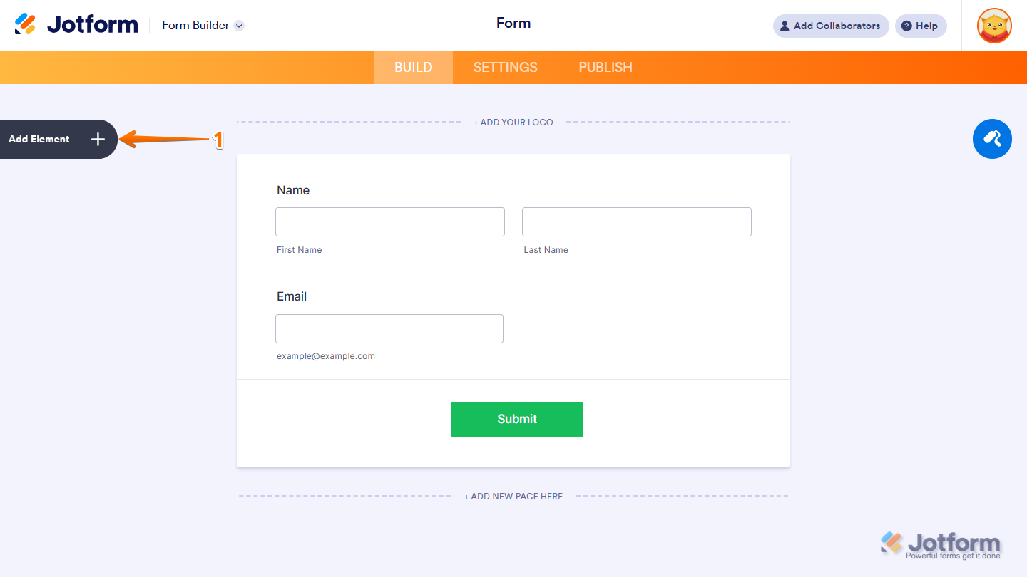 Add Element in the Jotform Form Builder