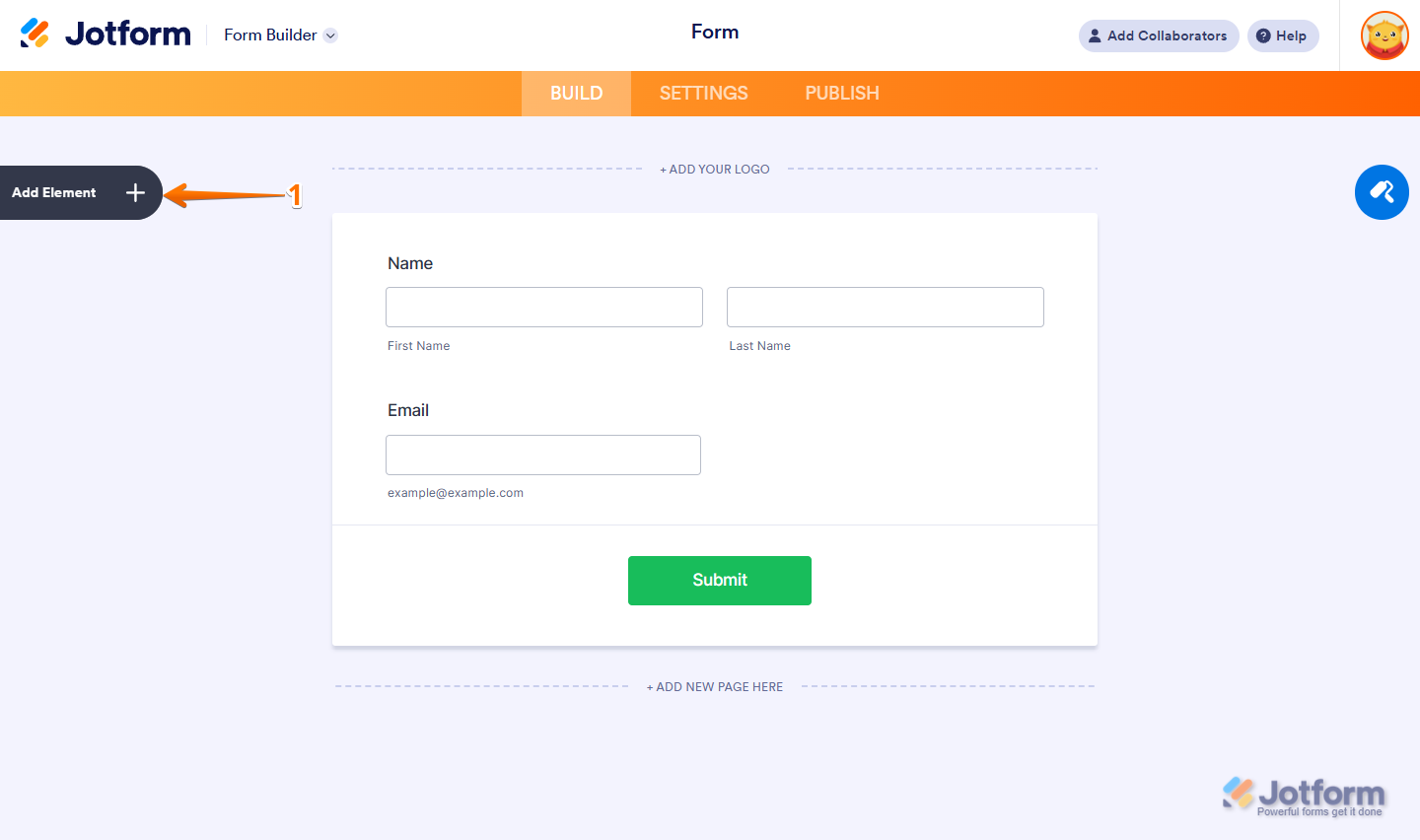 Add Element button in Jotform Form Builder