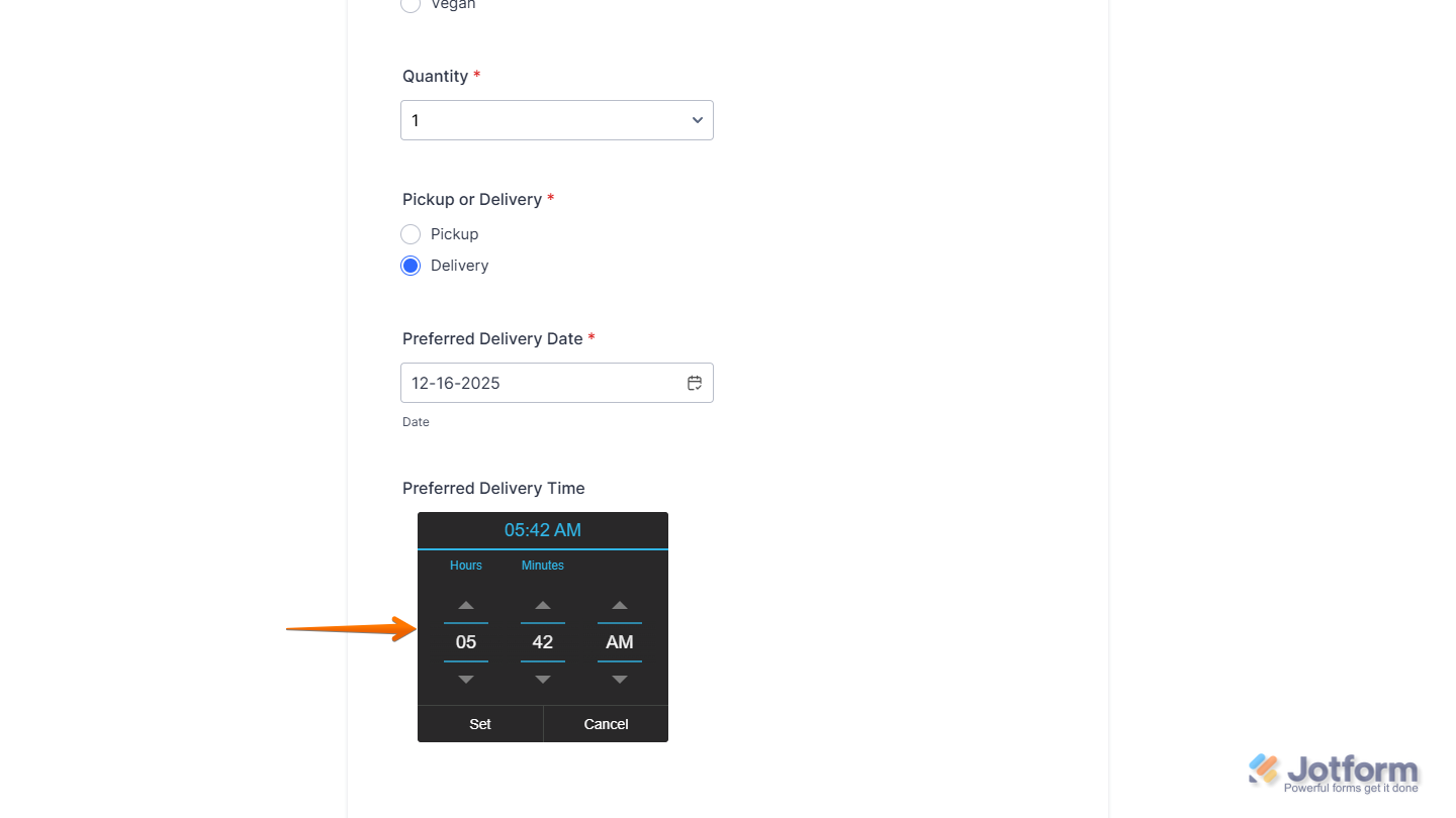Android Time Widget on a Jotform form