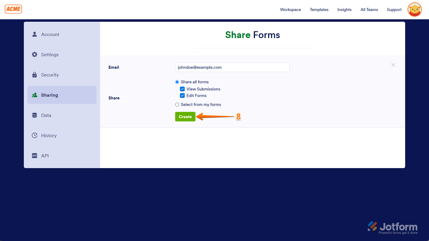 كيفية مشاركة النماذج مع مستخدمين آخرين في Jotform Enterprise Image-8