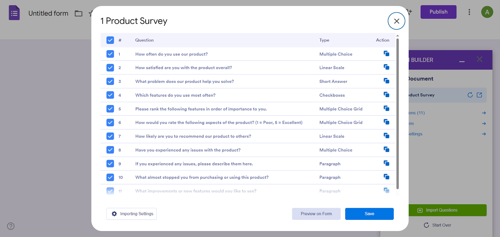 AI Form Builder Generierte Fragen