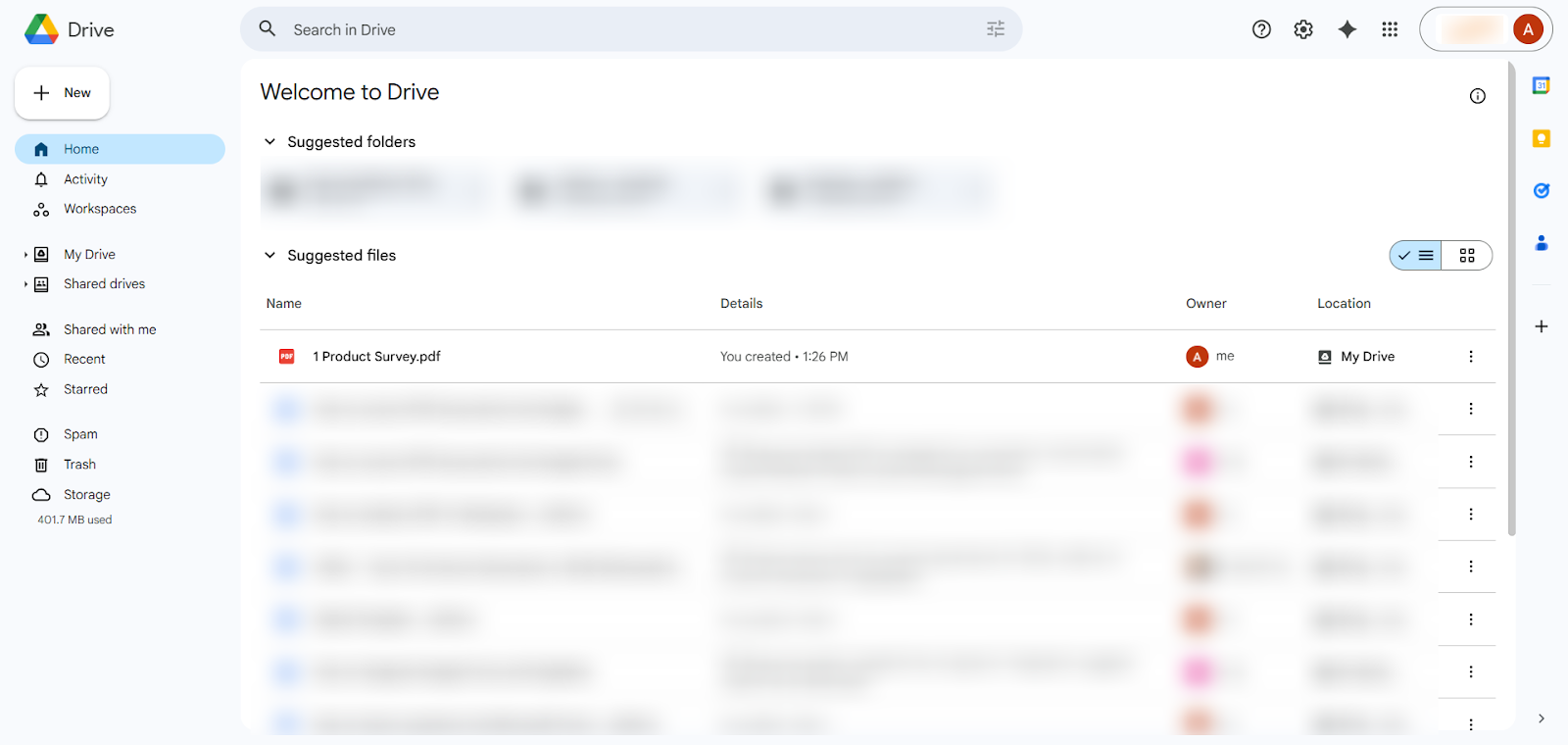 Google Drive Assets-Menü