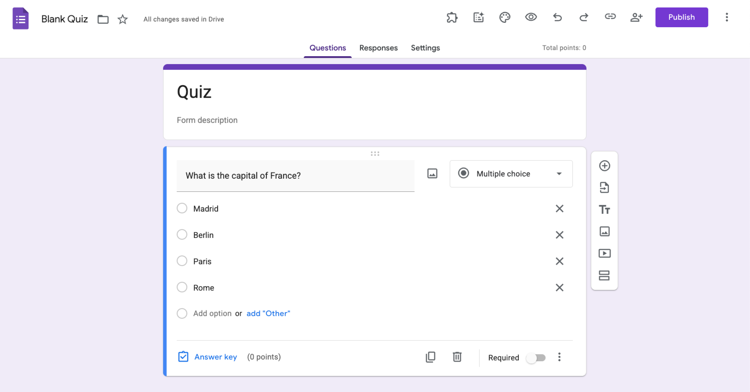 Tipo de pregunta de opción múltiple de Google Forms