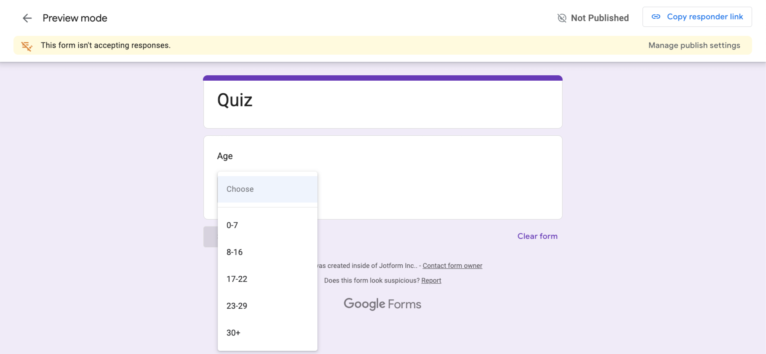 Tipo de pregunta de menú desplegable de Google Forms