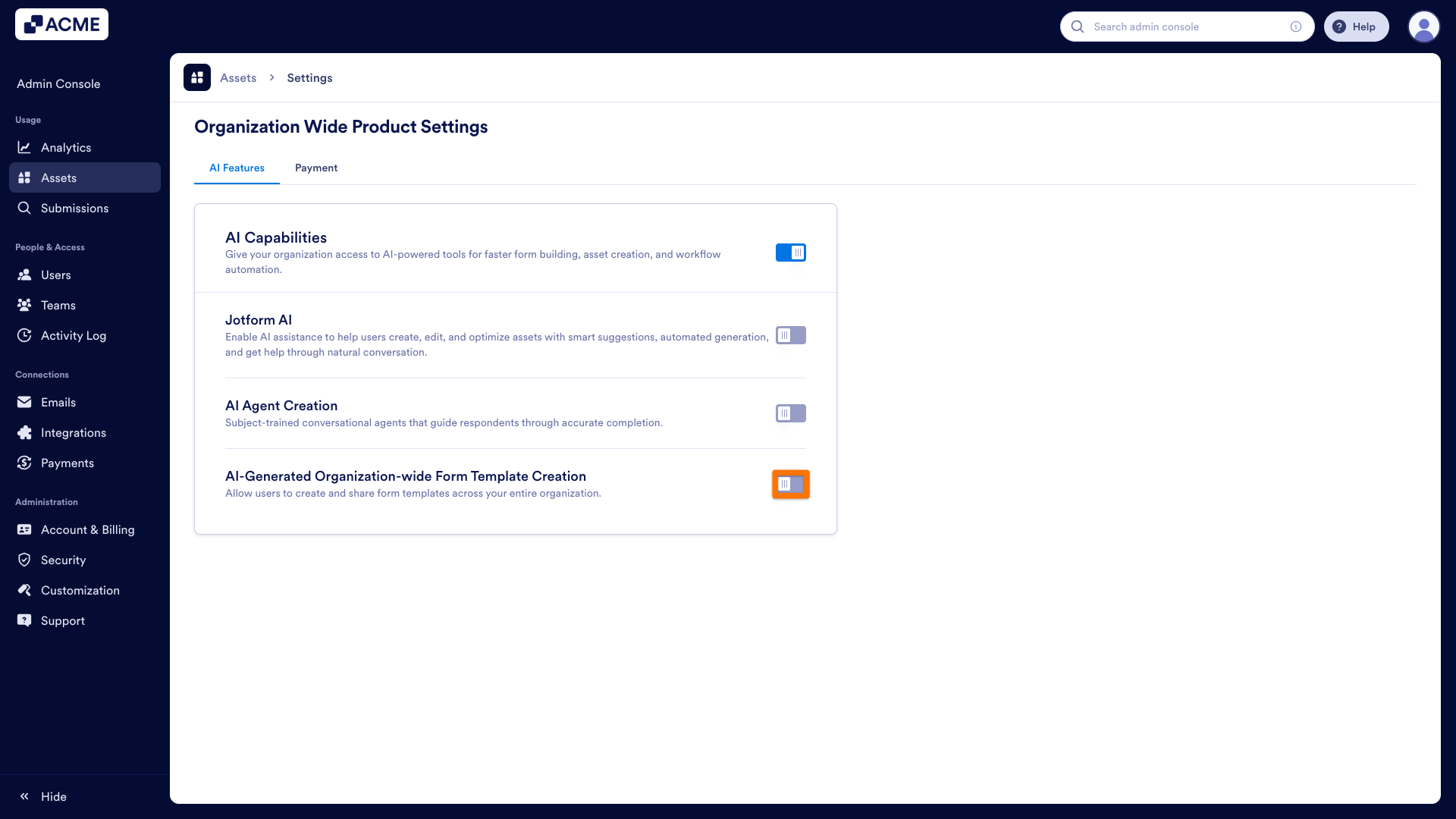 How to Enable or Disable AI-Generated Form Template Creation Organization-wide from the Admin Console Image-3