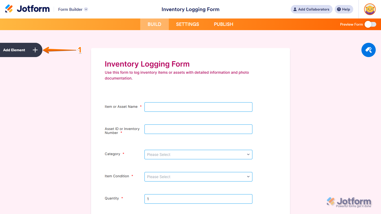 Add Element button in Jotform Form Builder