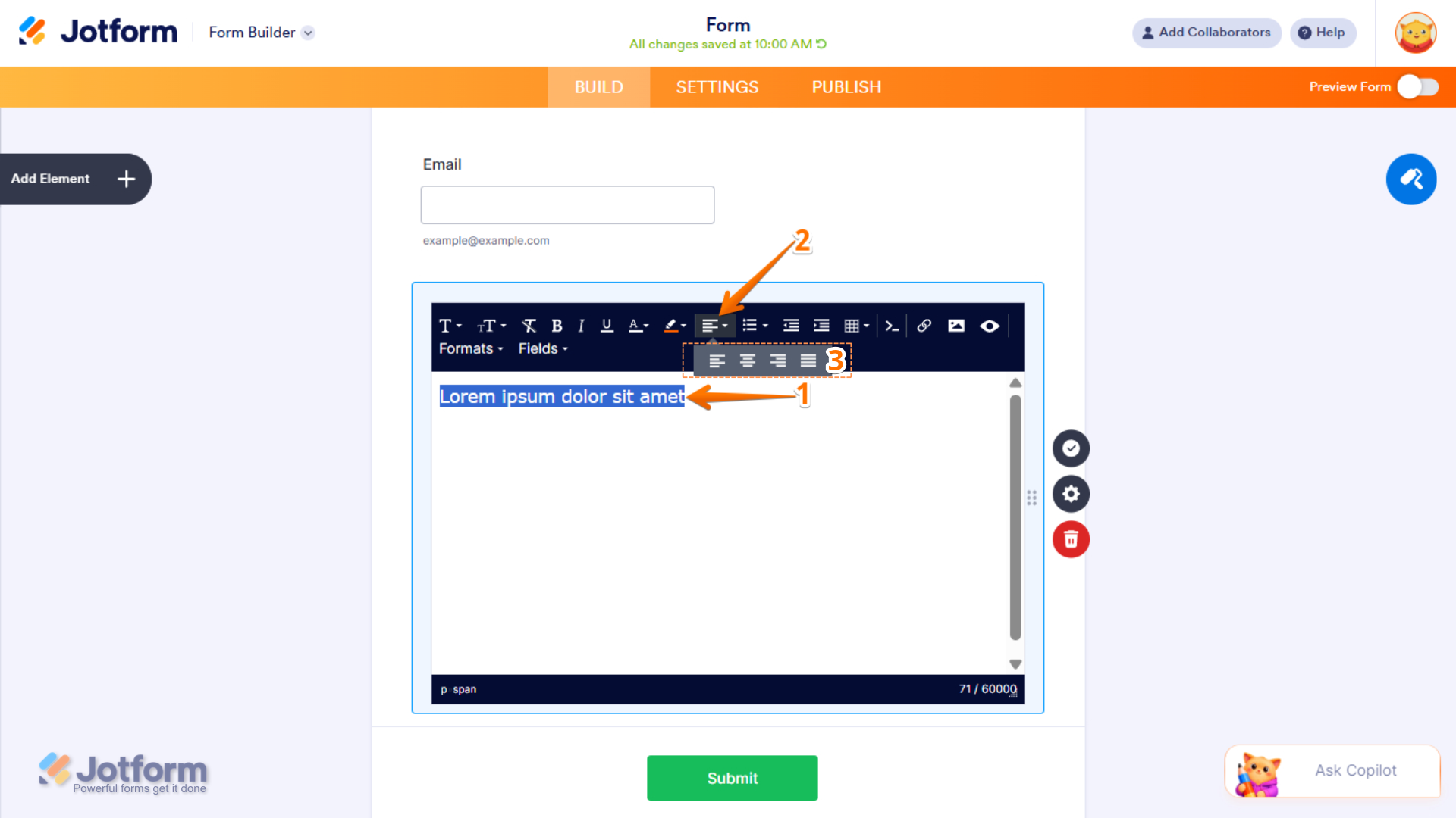 List option in the Paragraph element