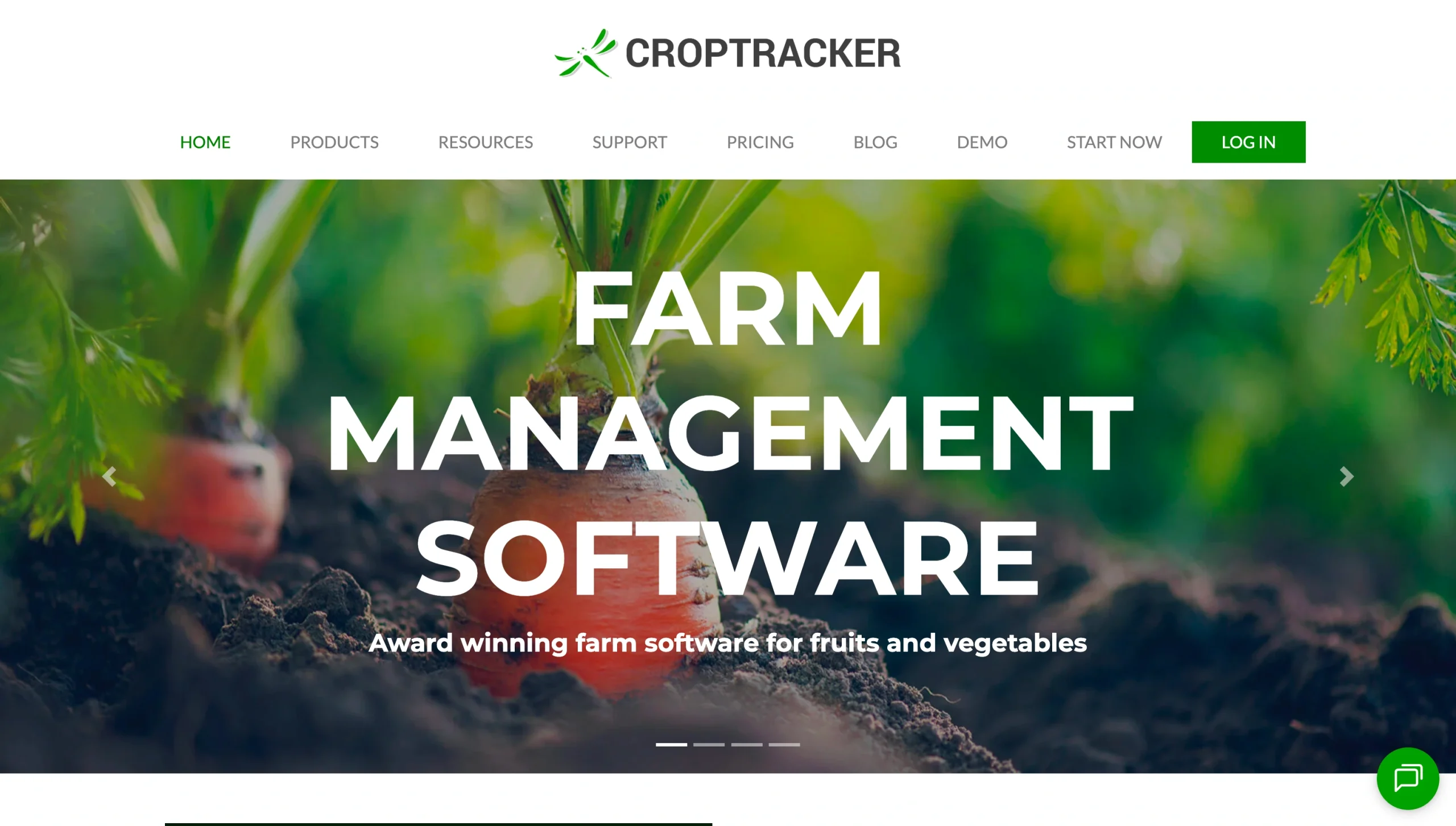 Screenshot of the Croptracker landing page, showing a headline "Farm Management Software"