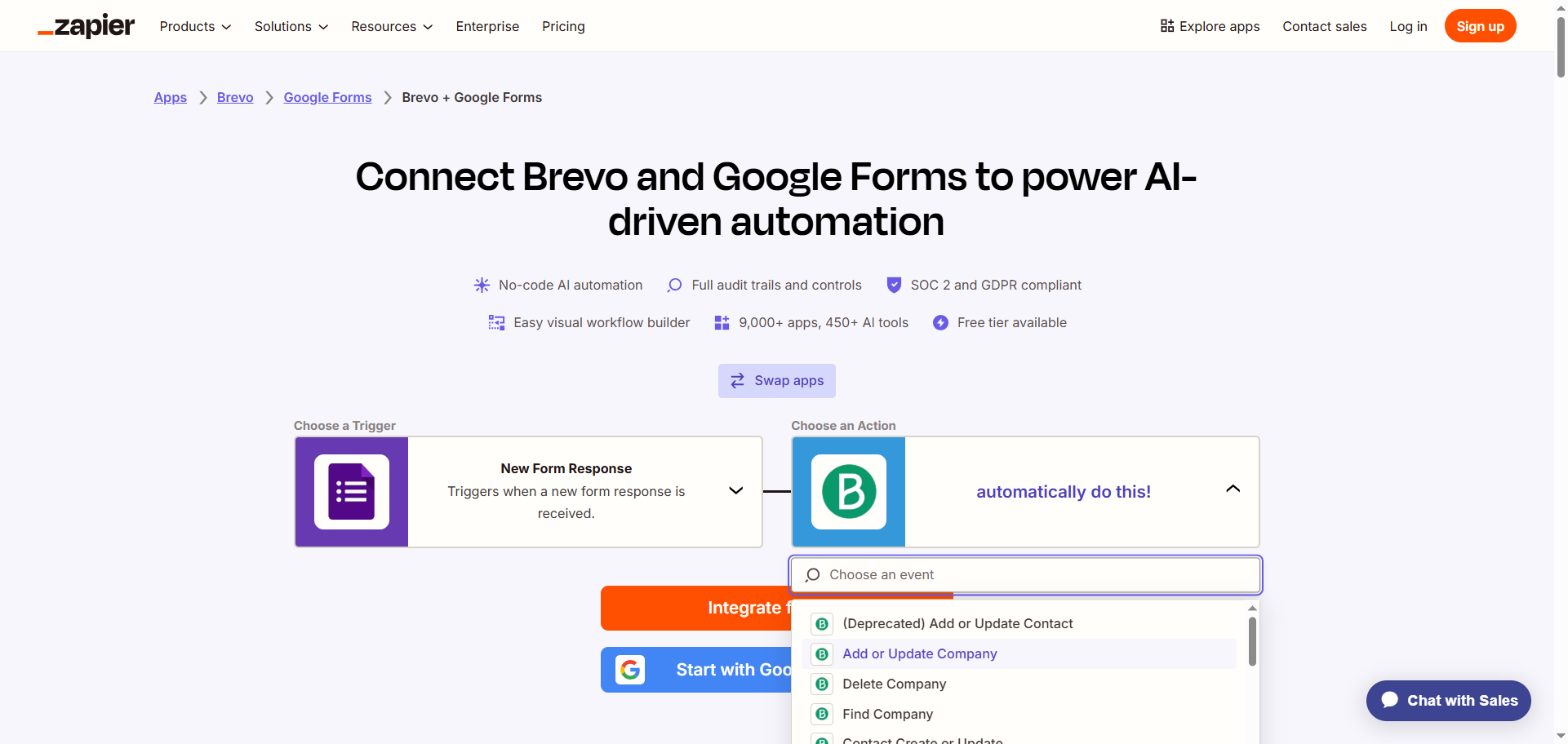 Trigger event options for Google Forms in Zapier