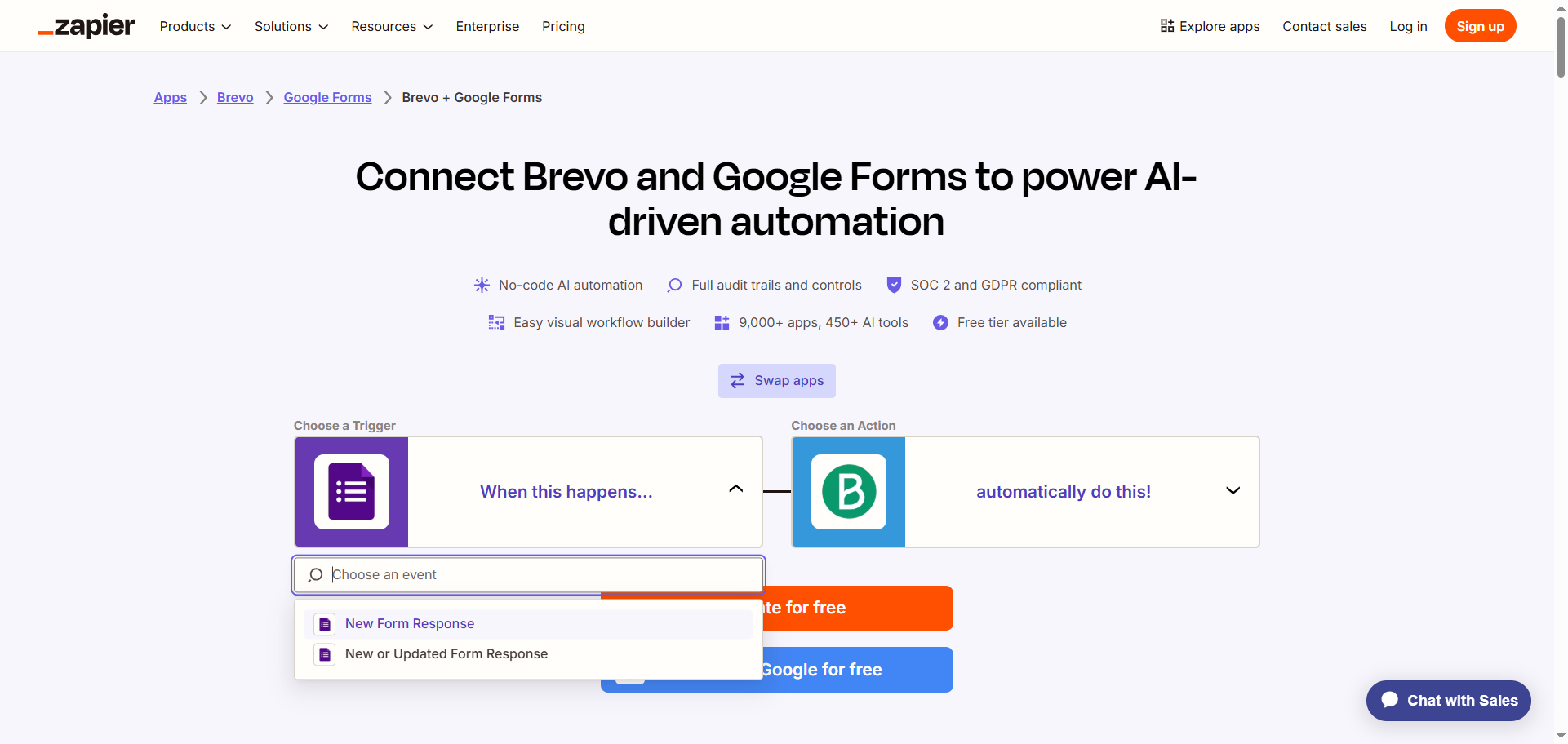 Google Forms trigger dropdown in Zapier