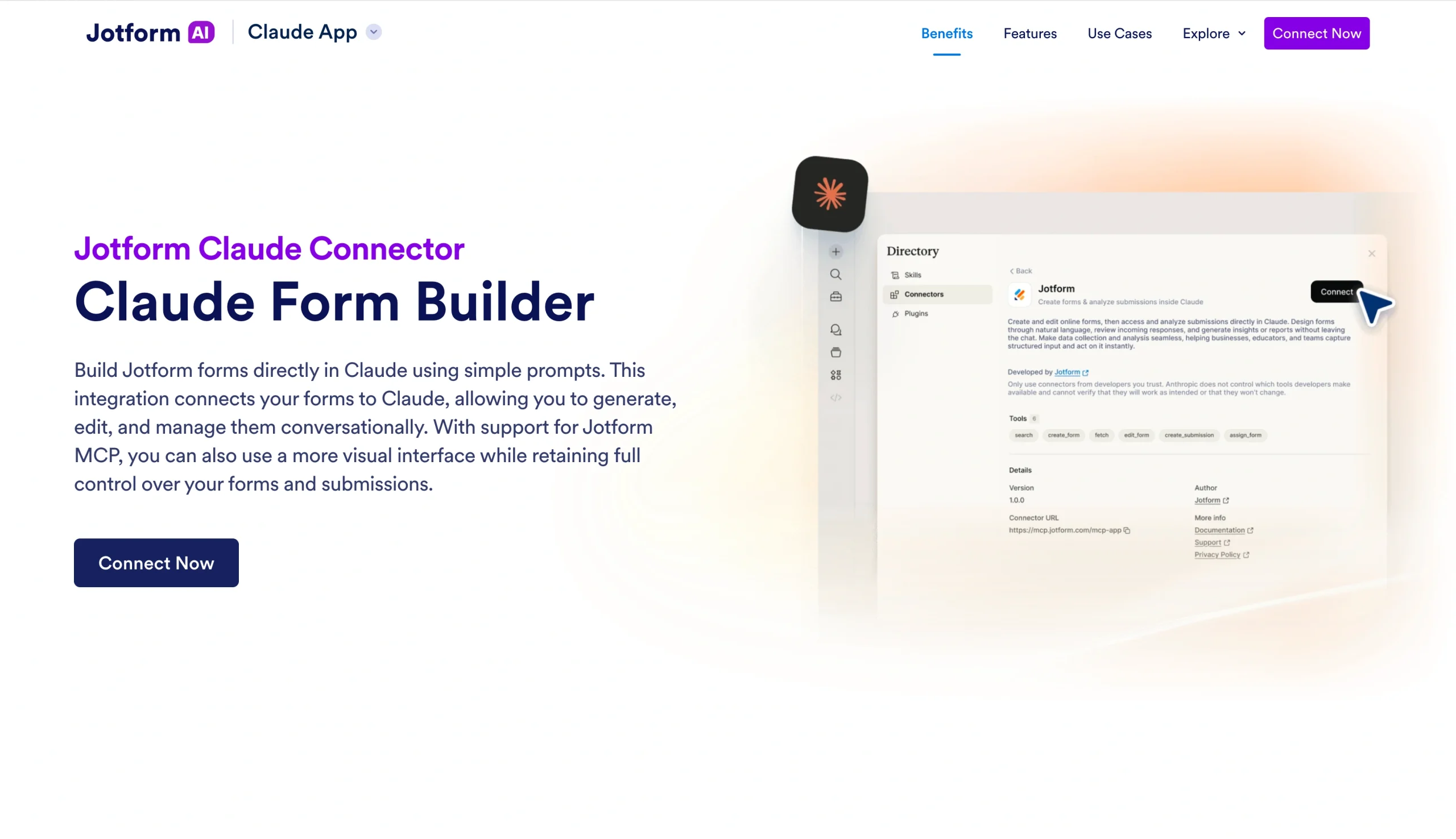 jotform claude app landing page screenshot