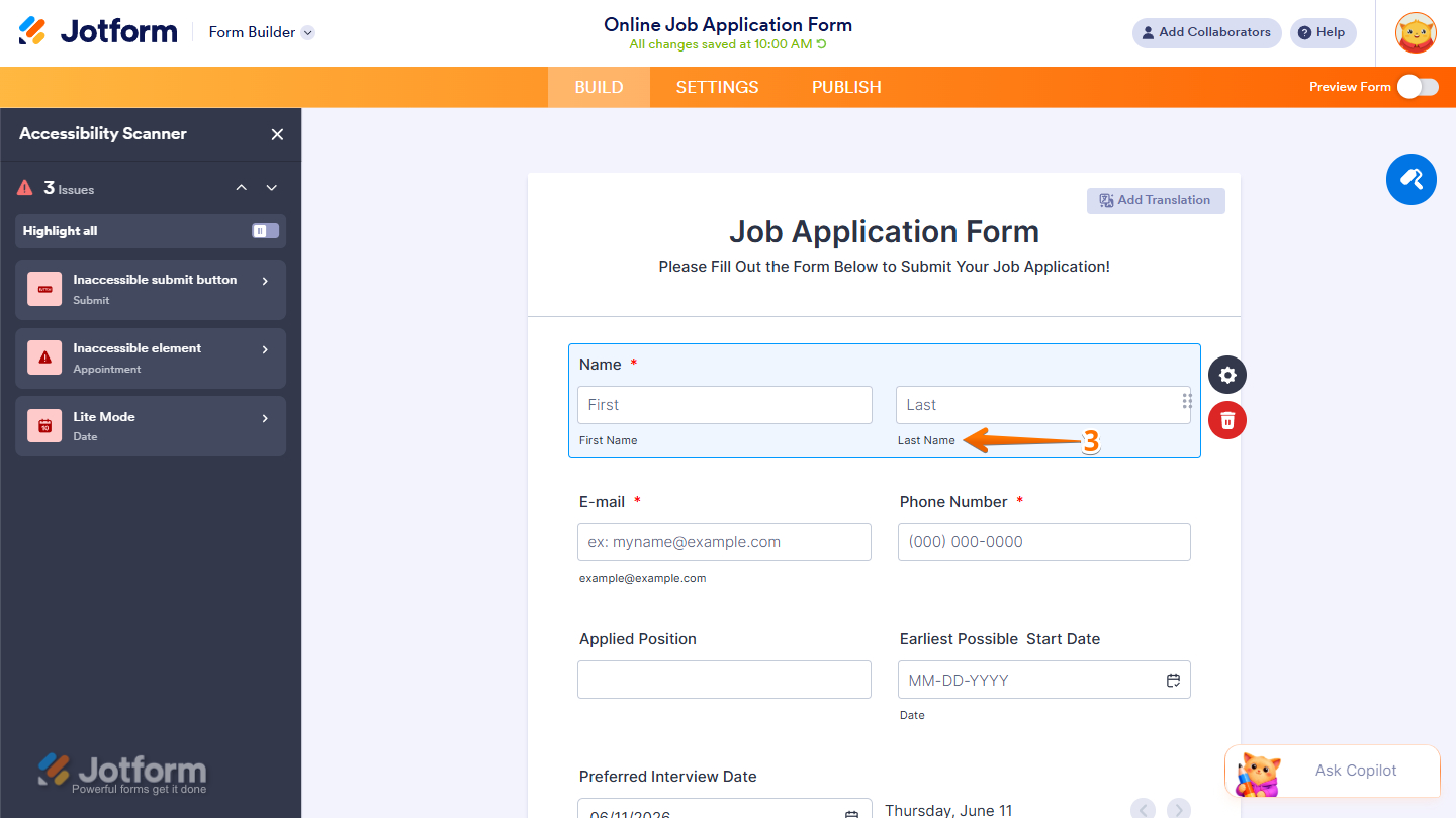Fixed Accessibility in the form