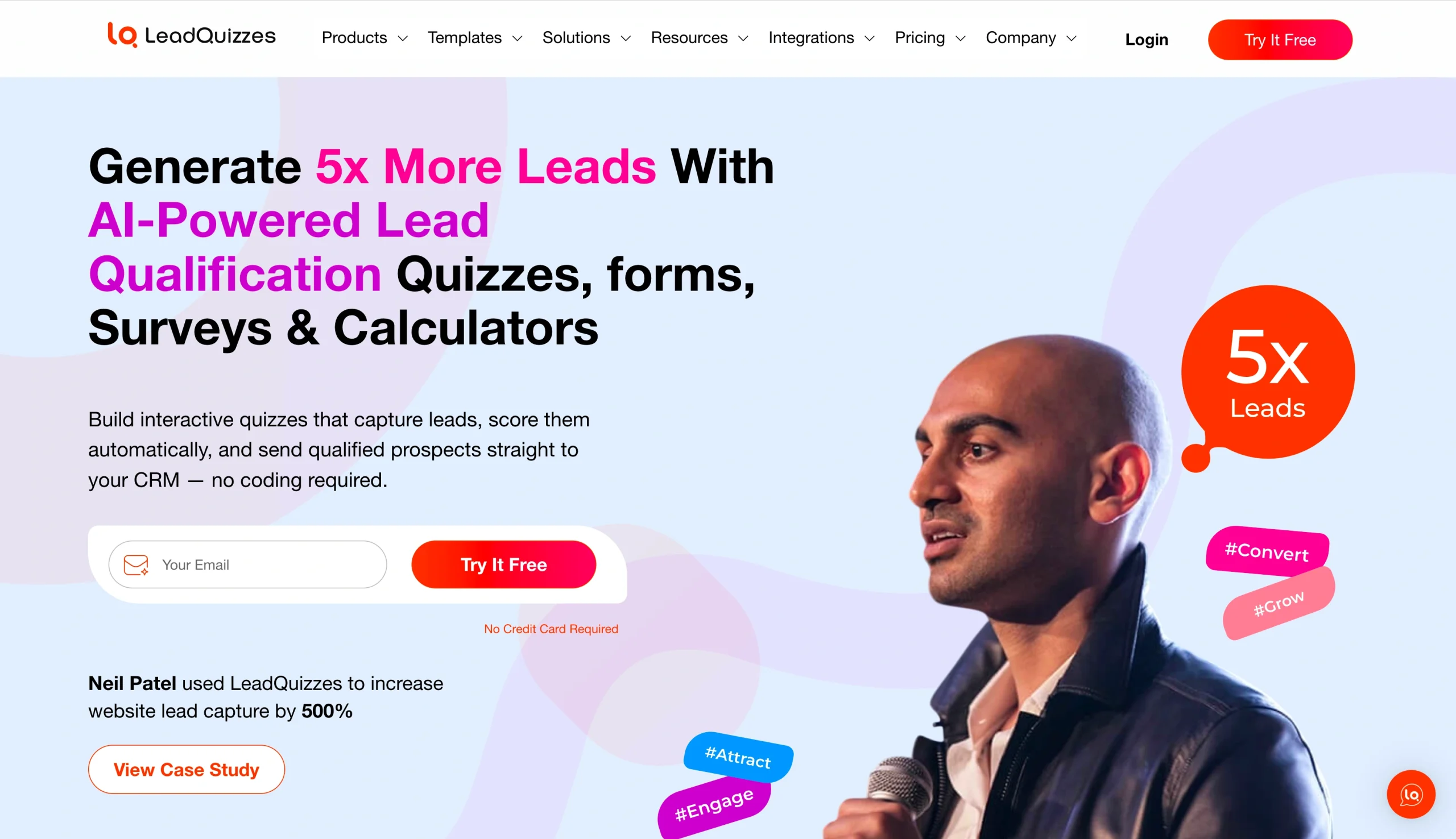 Screenshot of the LeadQuizzes landing page