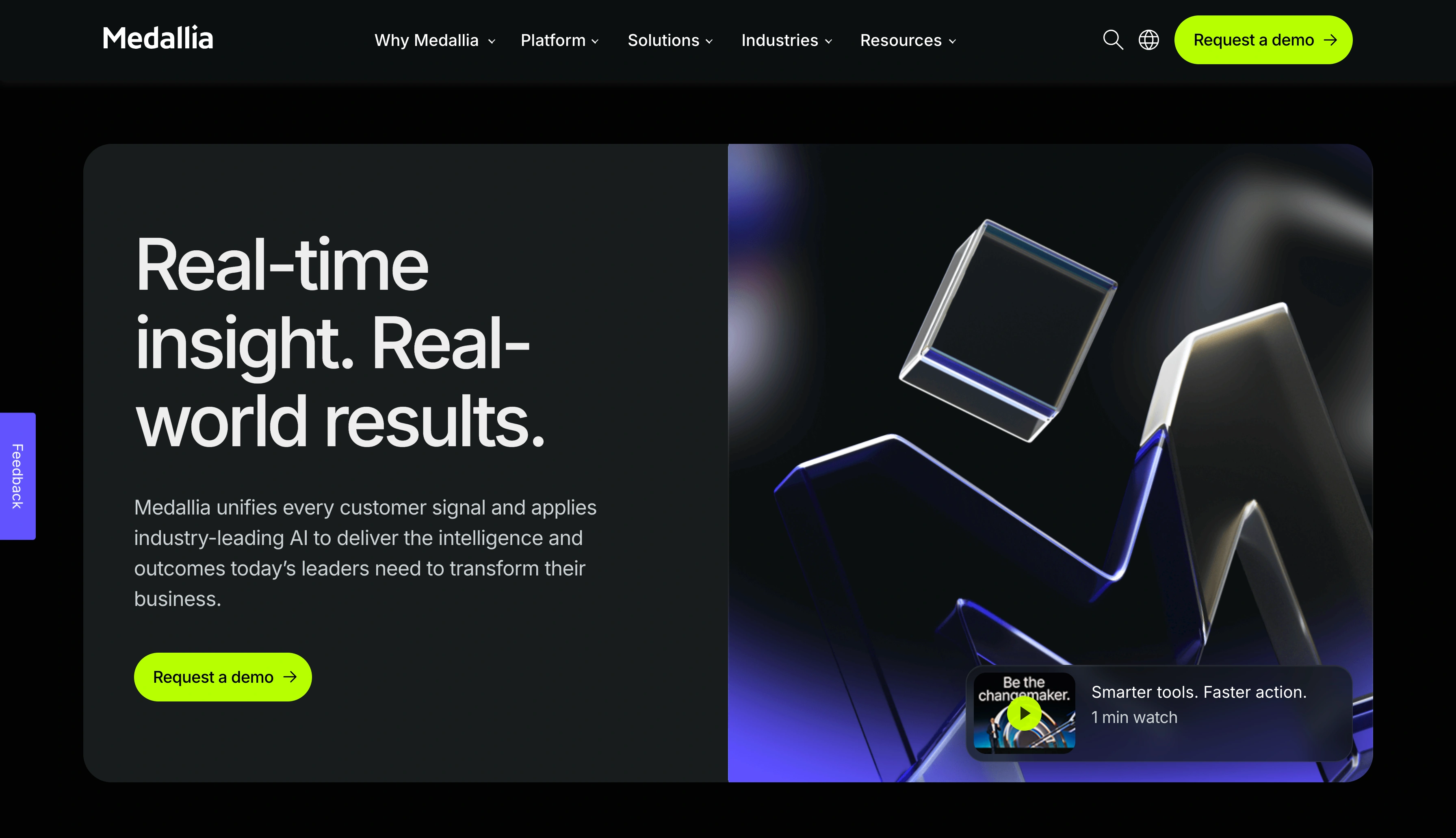 Medallia homepage promoting real-time customer experience insights