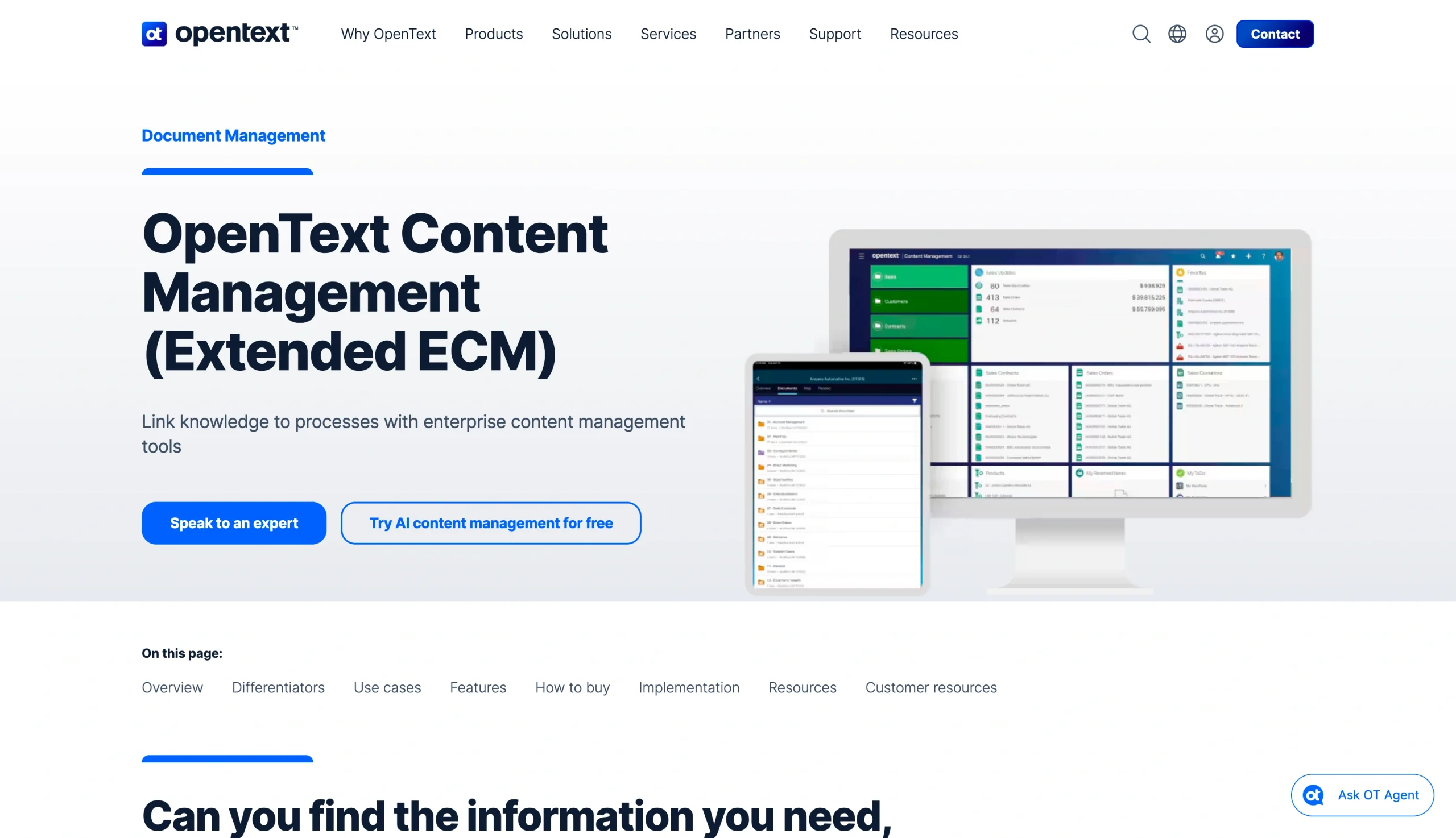 Screenshot of the OpenText Content Suite landing page