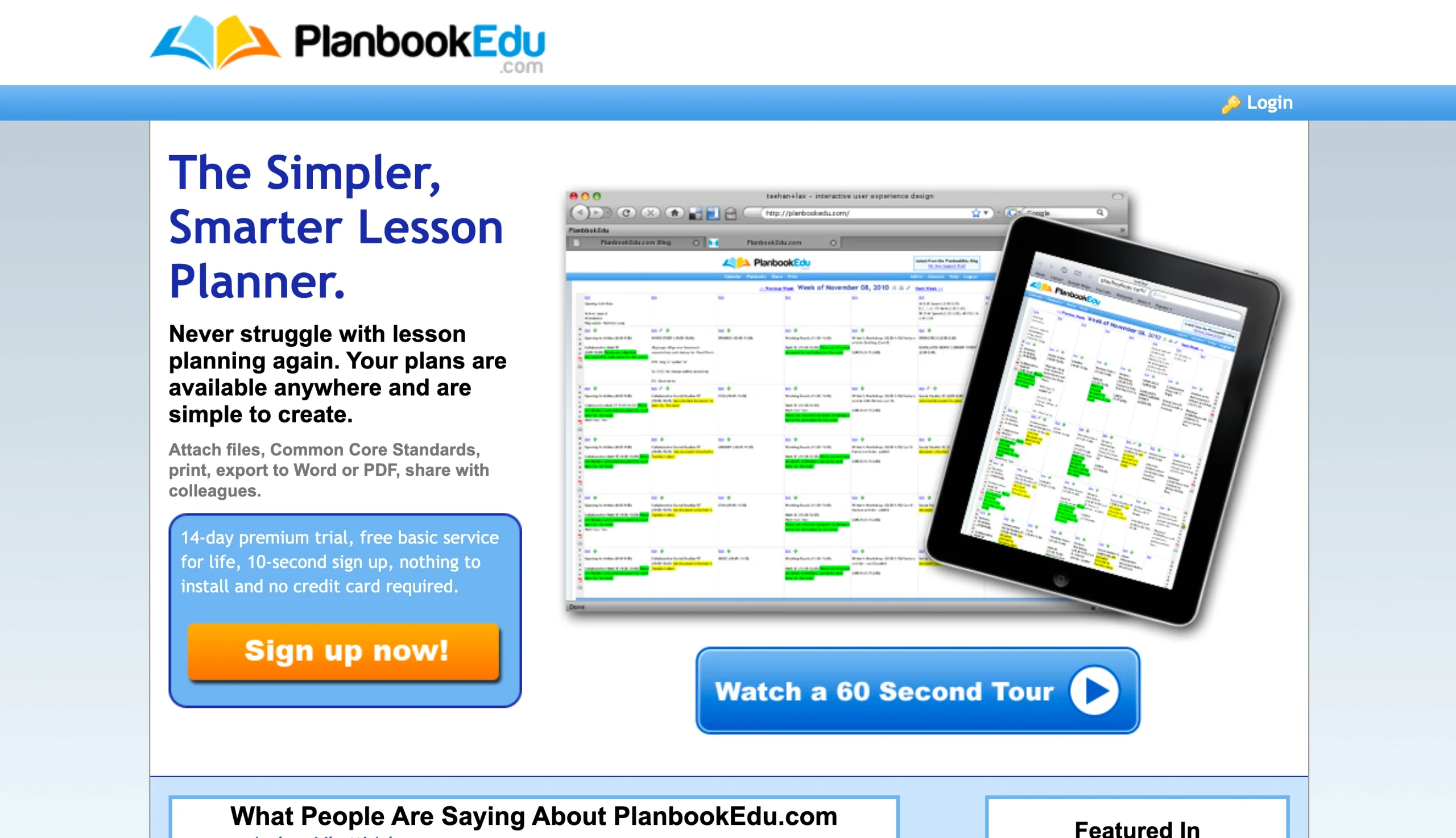 Screenshot of the Planbook Edu landing page