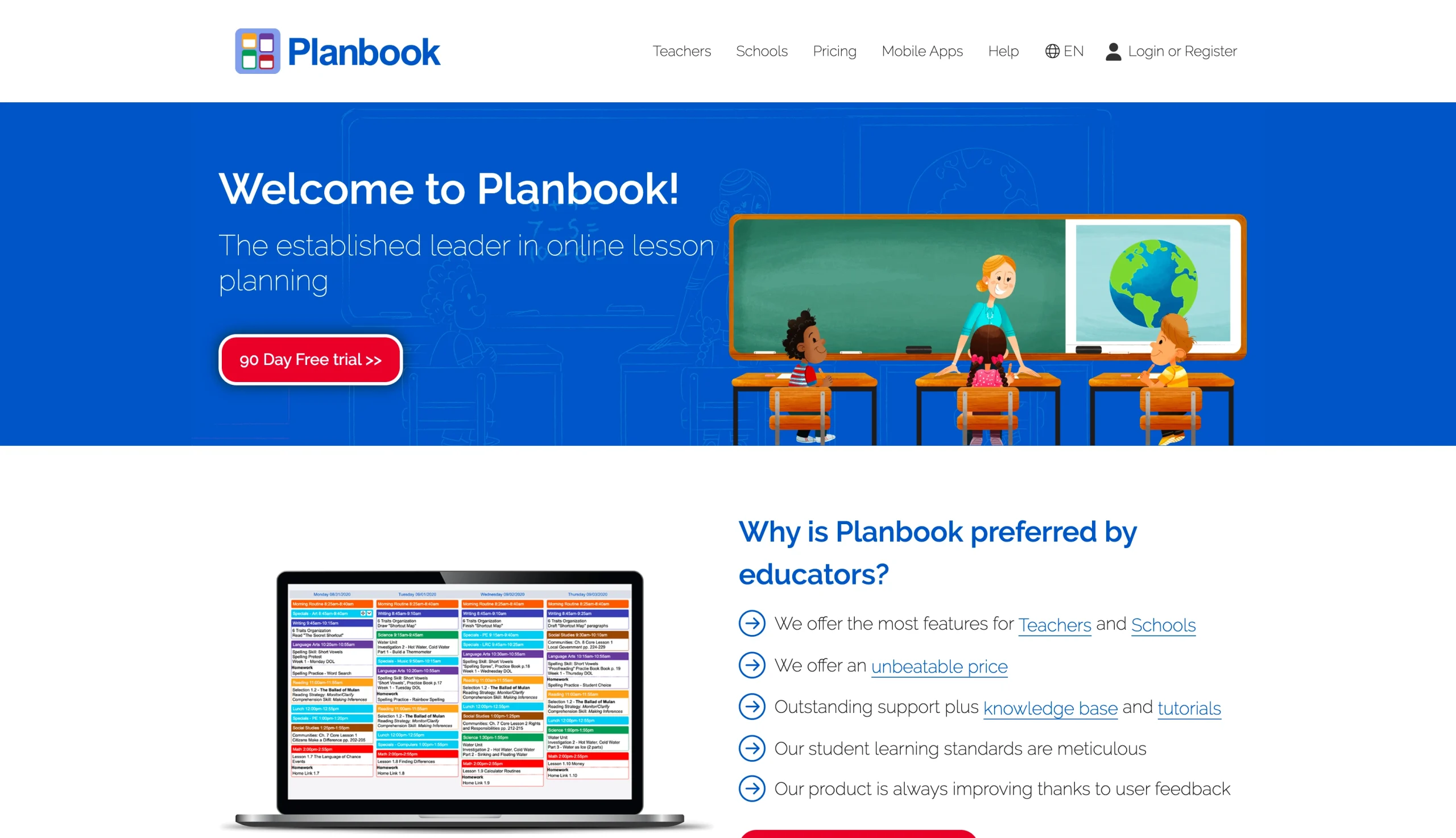 Screenshot of the Planbook landing page