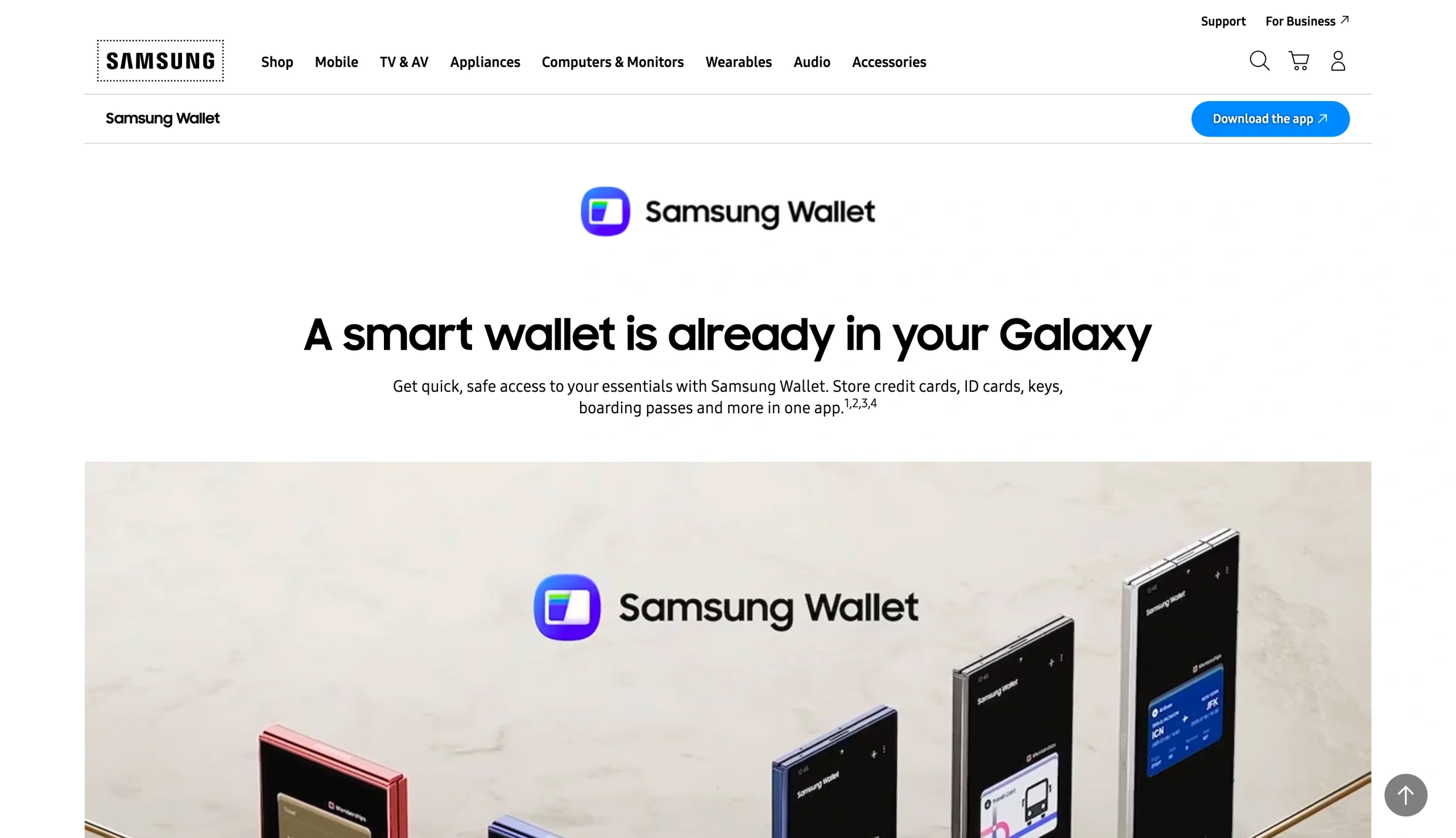 Screenshot of the Samsung Wallet landing page
