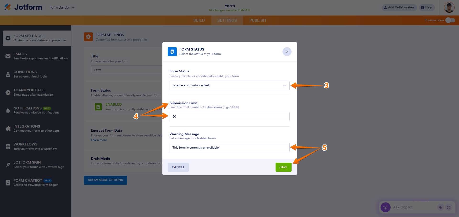 Form Limits: Setting Different Response Limits Image 2 Screenshot 51
