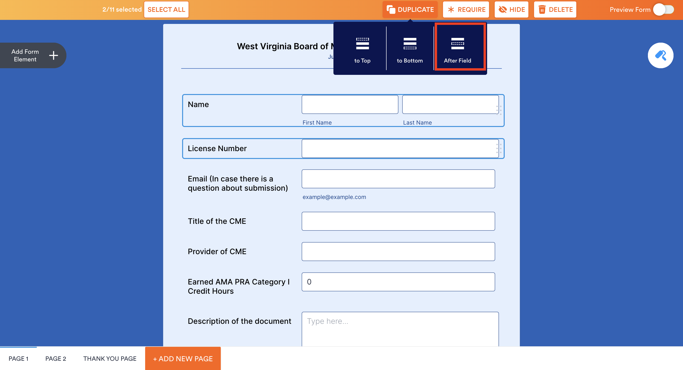 Is there a way to duplicate a page in your form Screenshot 61