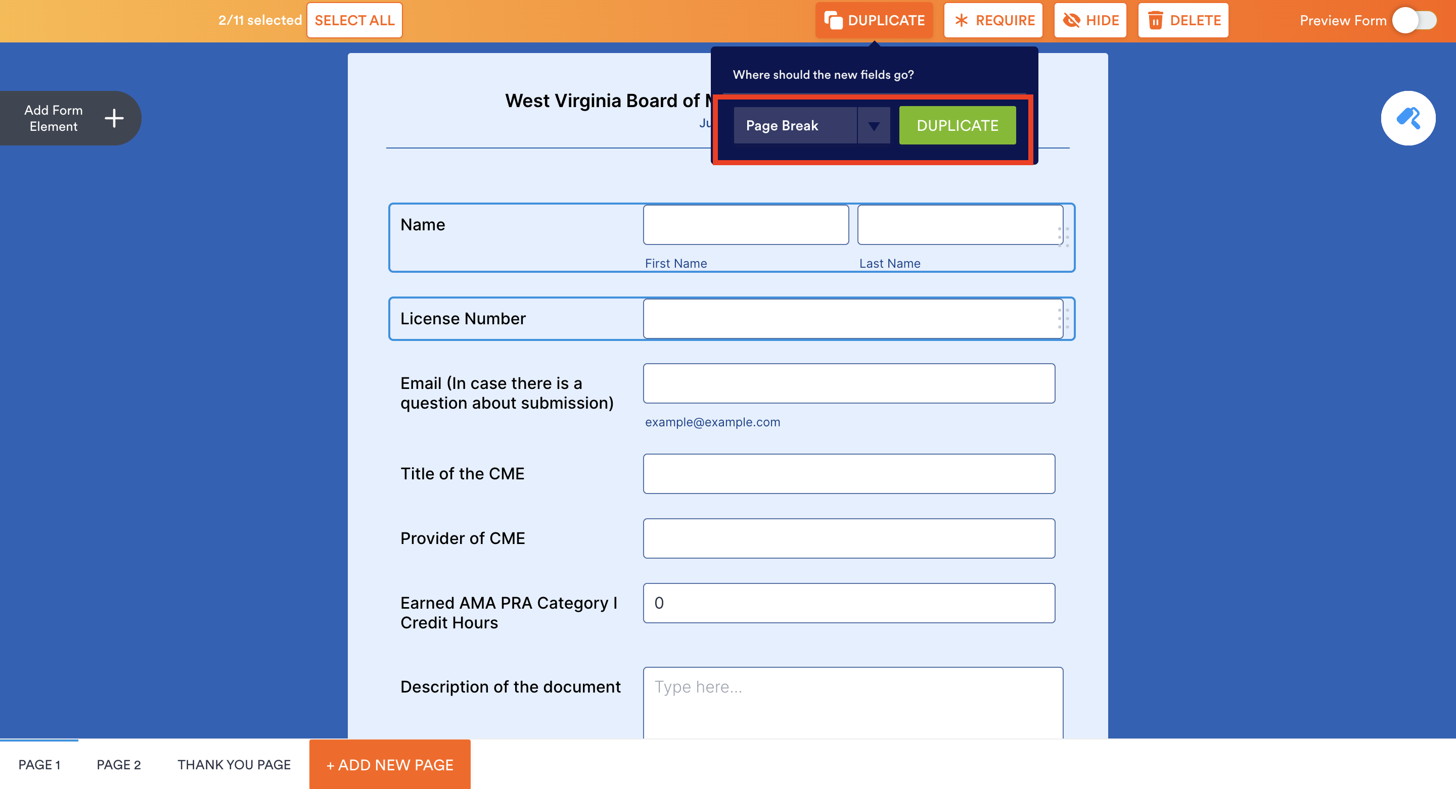 Is there a way to duplicate a page in your form Screenshot 72