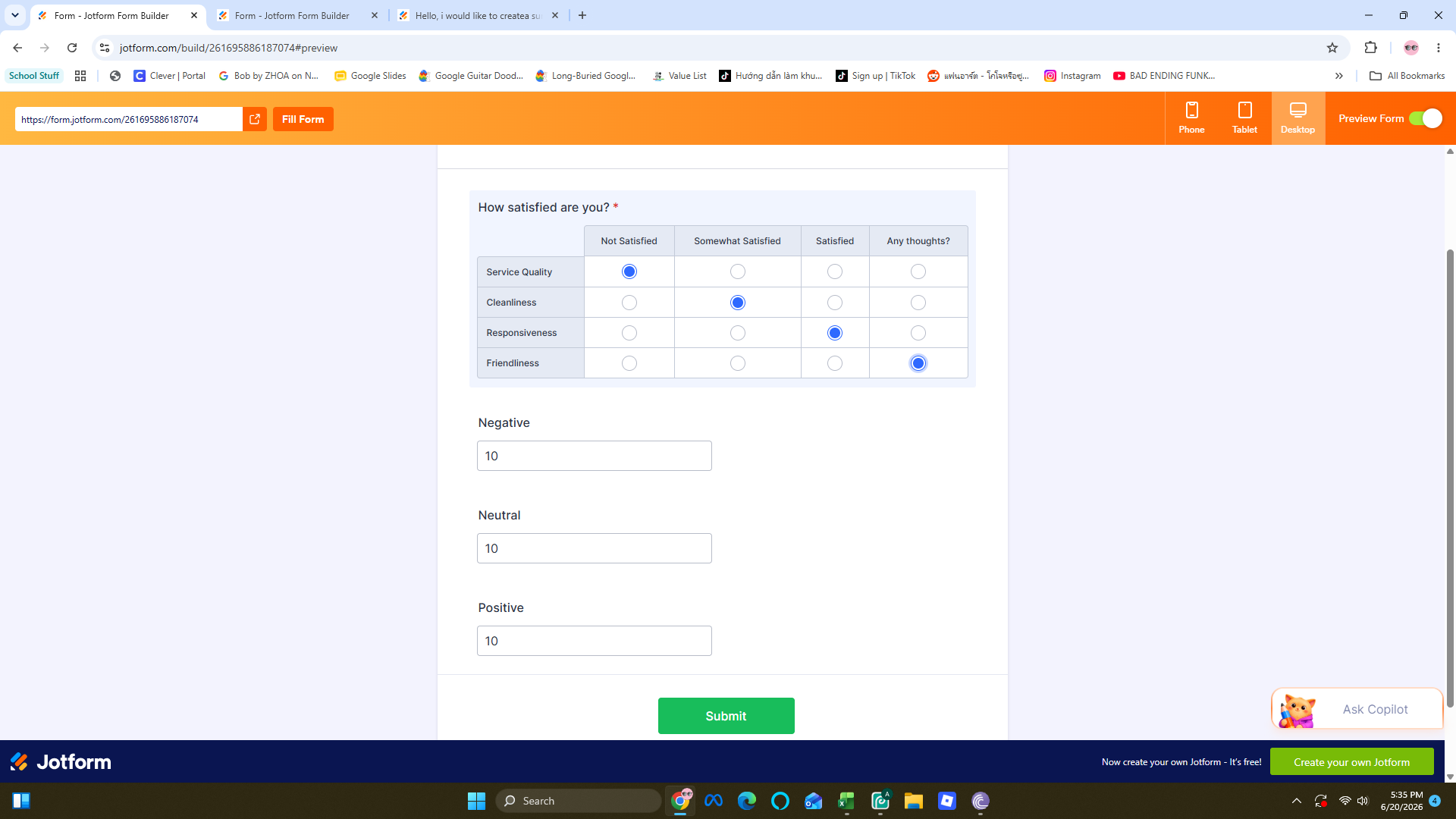 Form Calculation: How to tally count of negative, neutral, and positive responses in survey input table Image 1 Screenshot 20